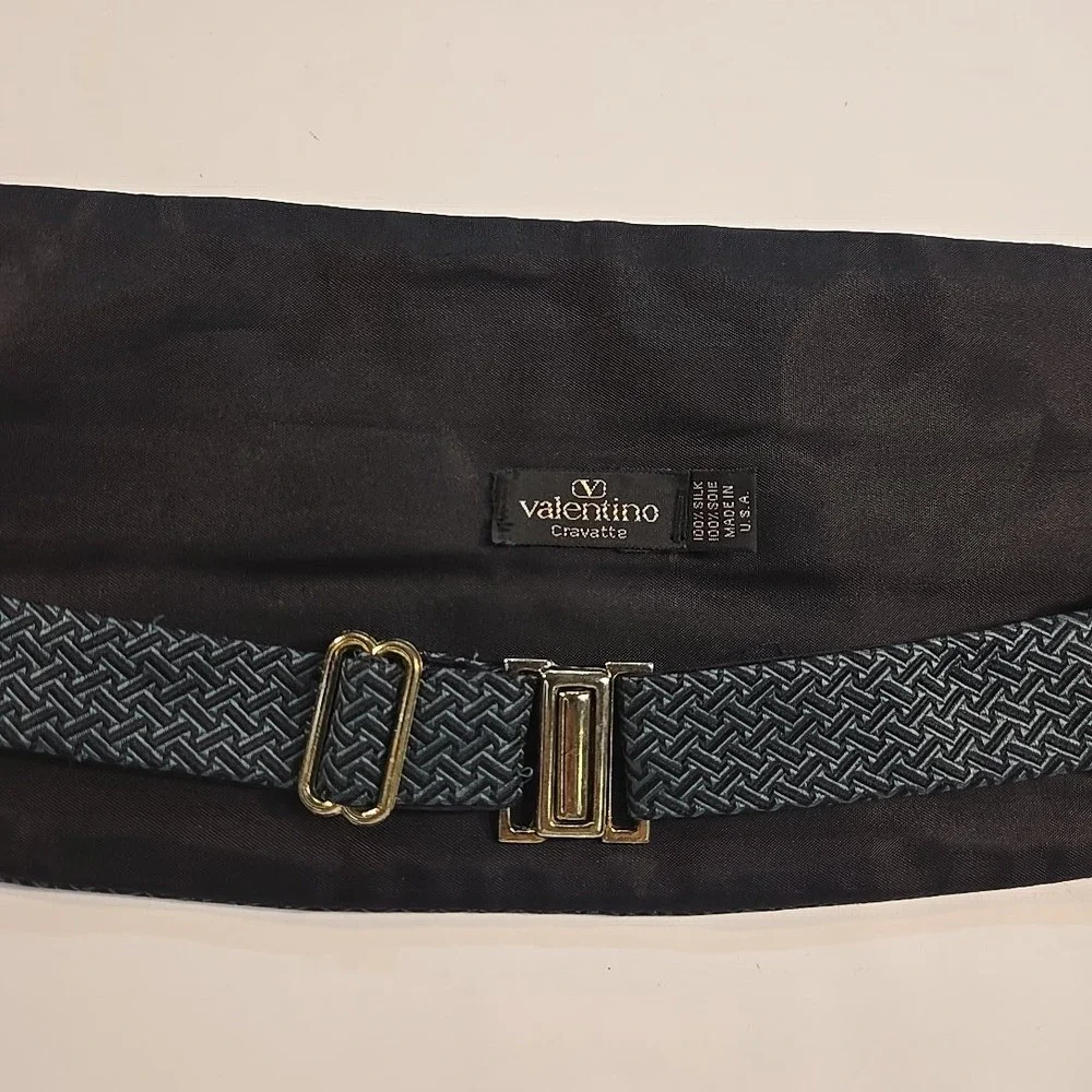 VTG Valentino Cravatte Mens Silk Cummerbund Green Black‎ Pattern USA Adjustable